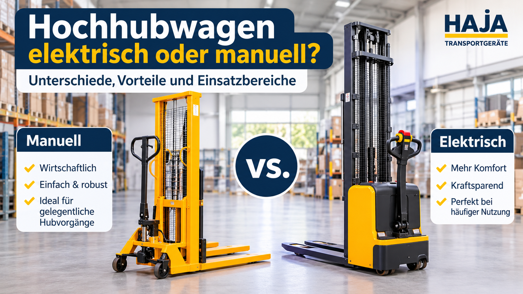 Hochhubwagen elektrisch oder manuell? Unterschiede, Vorteile und Einsatzbereiche