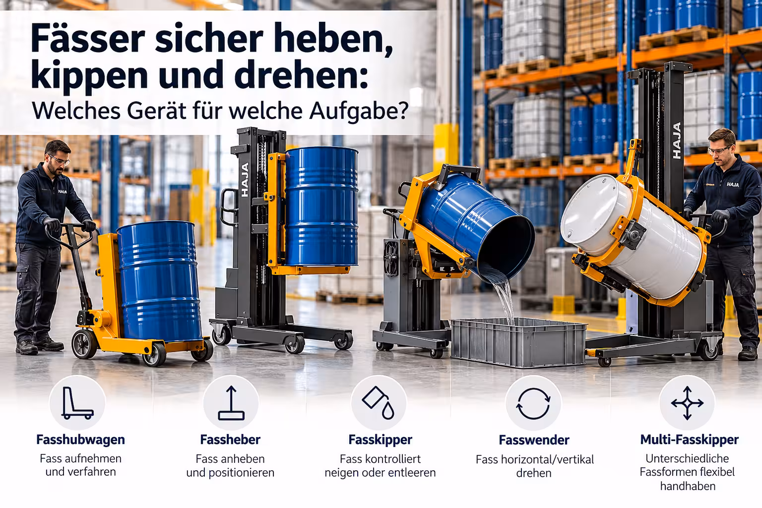 Fässer sicher heben, kippen und drehen: Welches Gerät für welche Aufgabe?